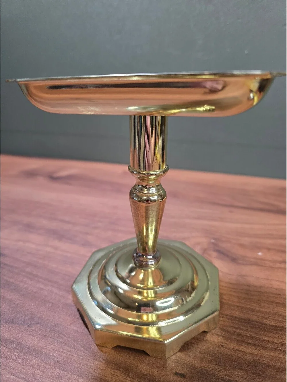 Vintage Solid Brass Pediot / Candlestick Hollywood Regency Octagonal Compote Cup